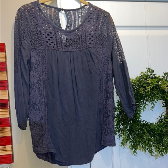 Knox Rose Blue Embellished Cropped Blouse with Bib Collar - Picture 1 of 4